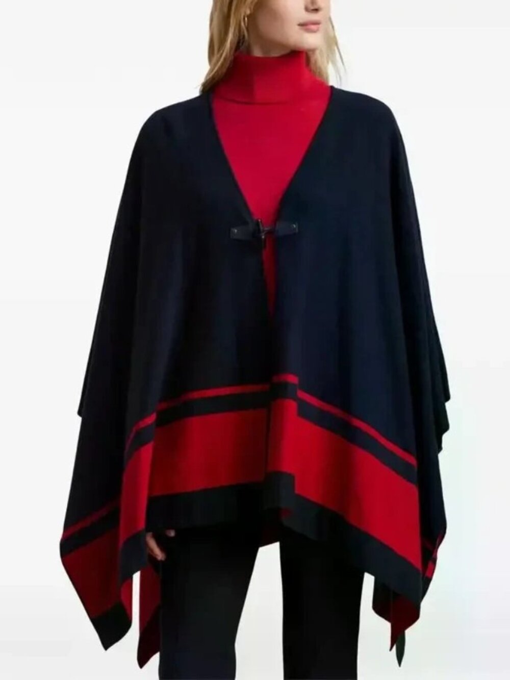 Lauren Ralph Lauren Navy Blue Red Striped Reversible Wool Cape NWT! $295, Sze OS